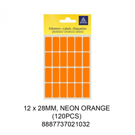 MAYSPIES MS-12X28MM COLOUR LABEL / 5 SHEETS/PKT / 120PCS / 12X28MM NEON ORANGE